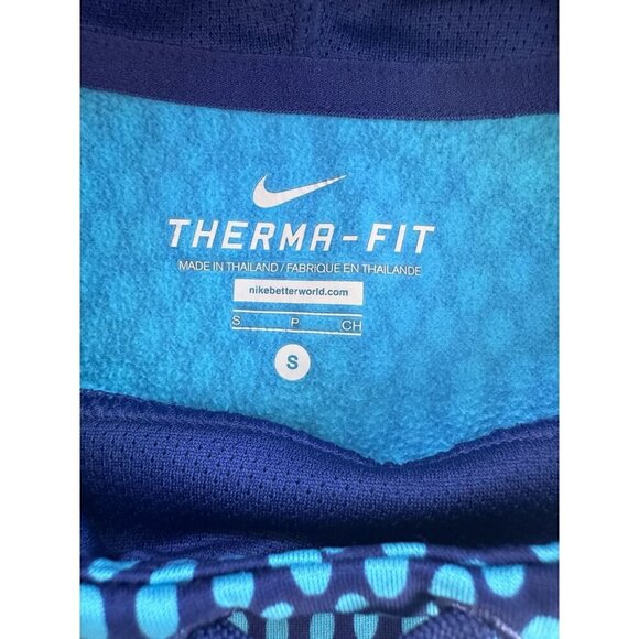 Nike Hooded Pullover Women Small Therma Fit Pockets Athleisure Hoodie Blue Dots - Picture 3 of 12